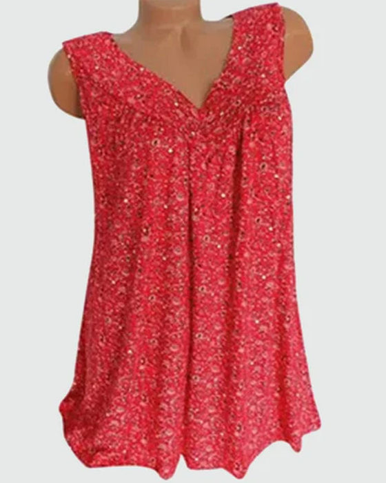 Ärmlöst linne med blommönster