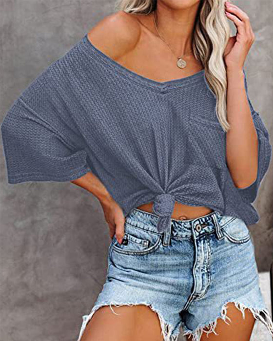 V-ringad Kortärmad tröja med ficka