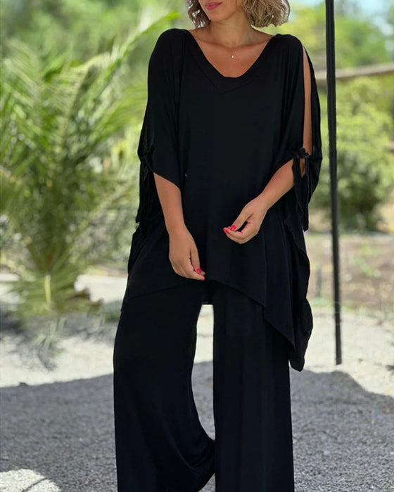 Enfärgade tvådelade set med halva ärmar