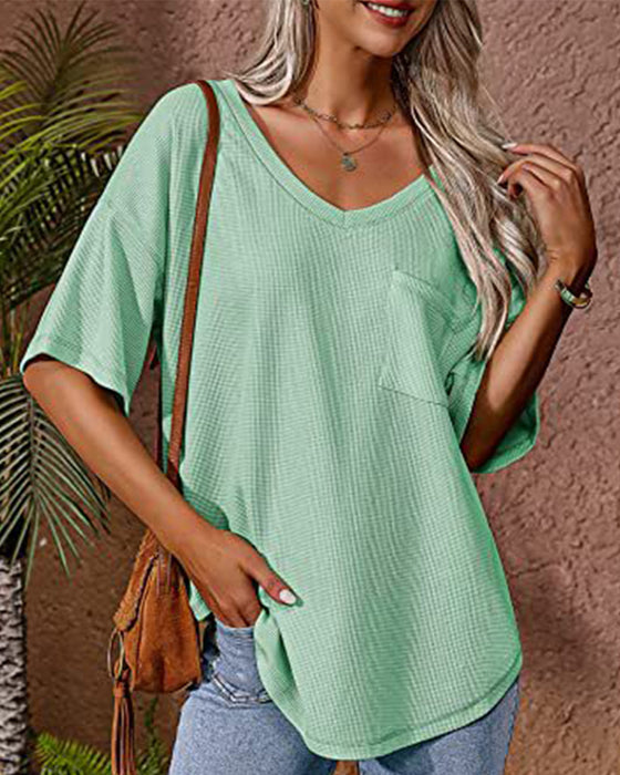 V-ringad Kortärmad tröja med ficka