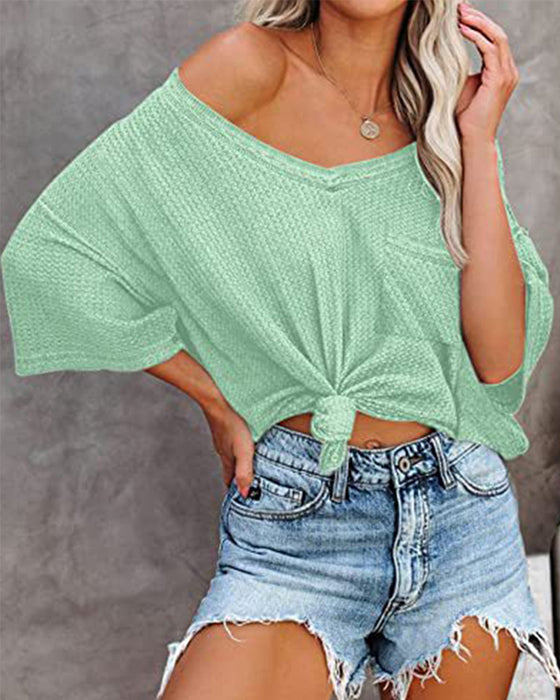 V-ringad Kortärmad tröja med ficka