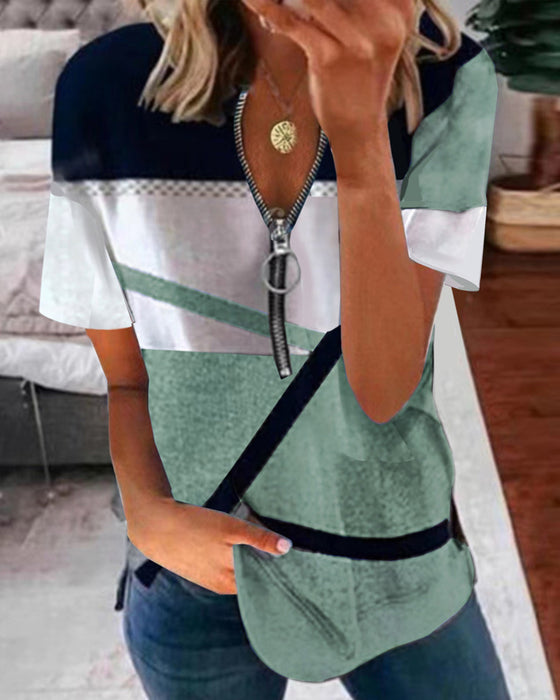 Kort ärm t-shirt med tryck och dragkedja