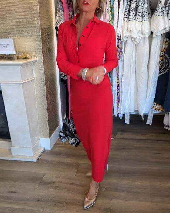 Enfärgad elegant slits klänning