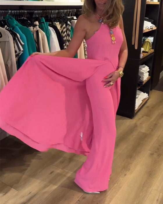 Halterneck slits enfärgad tvådelad set