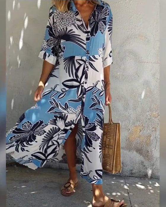 Fritidsskjortklänning med blommönster