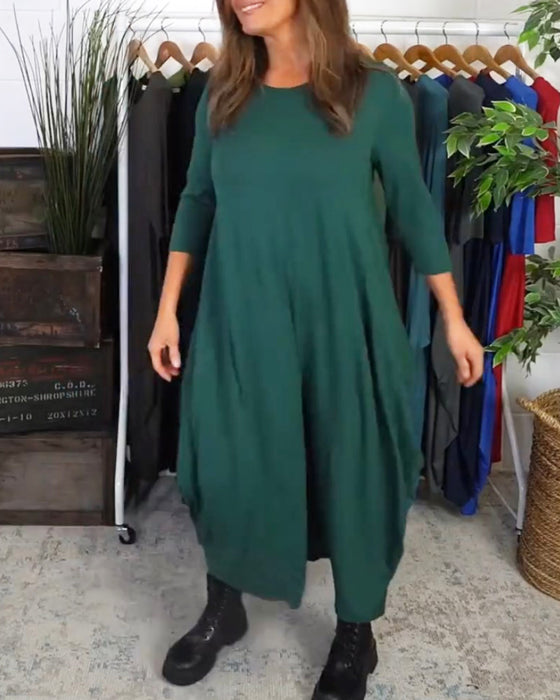 Enkel enfärgad casual klänning