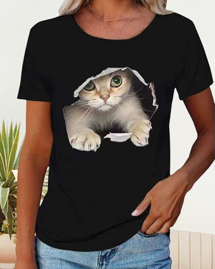 T-shirt med katttryck