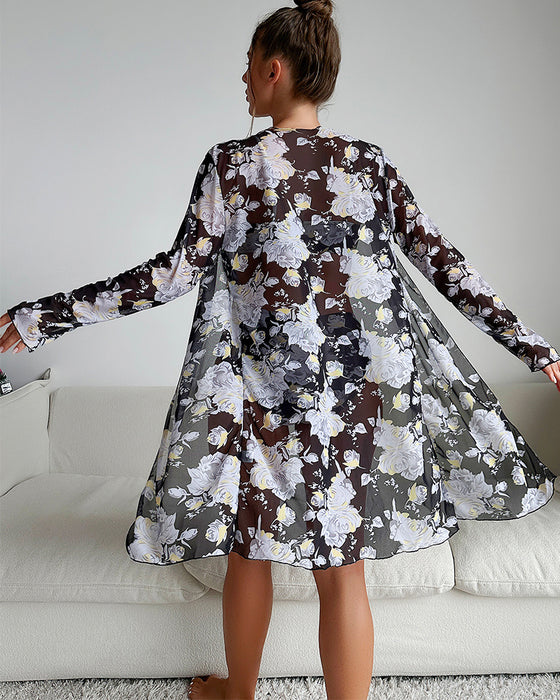 Modetryckt bikinitäckningsset i tre delar