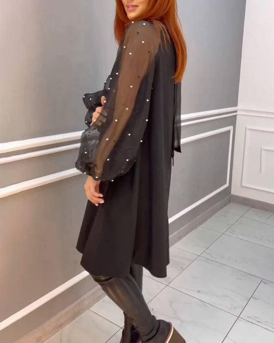 Mesh lös klänning med hög hals