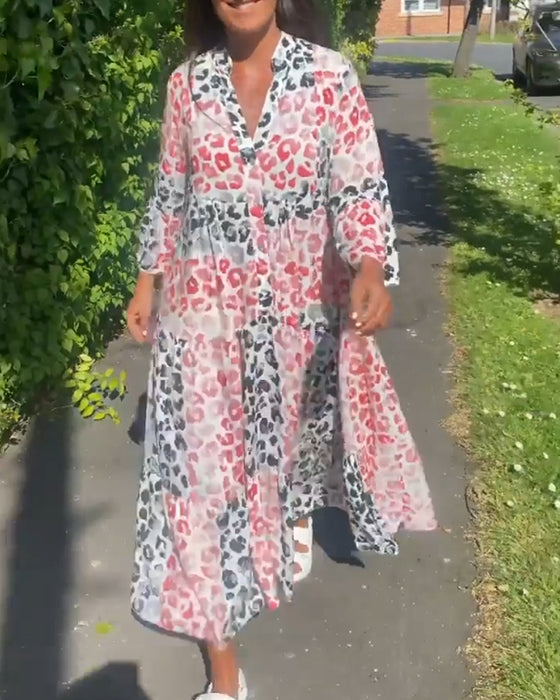 V-ringad ledig klänning med volang