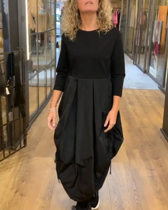 Patchwork Avslappnad klänning med dragsnöre