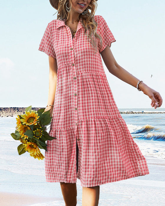 Fritidsskjortklänning i rutigt tryck