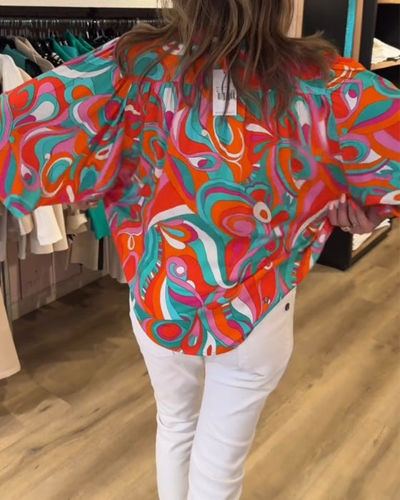 Blus med lösa pendlarstilar och tryck