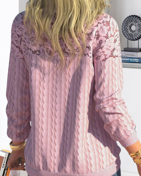 Rosa tröja med långa ärmar och spets