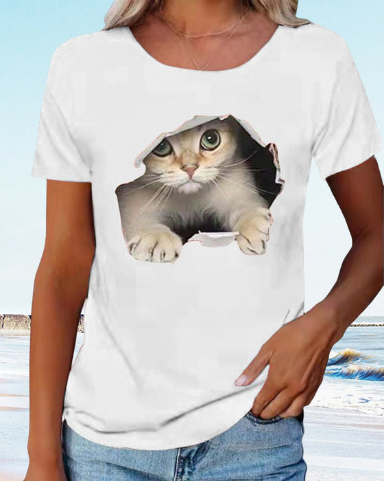 T-shirt med katttryck