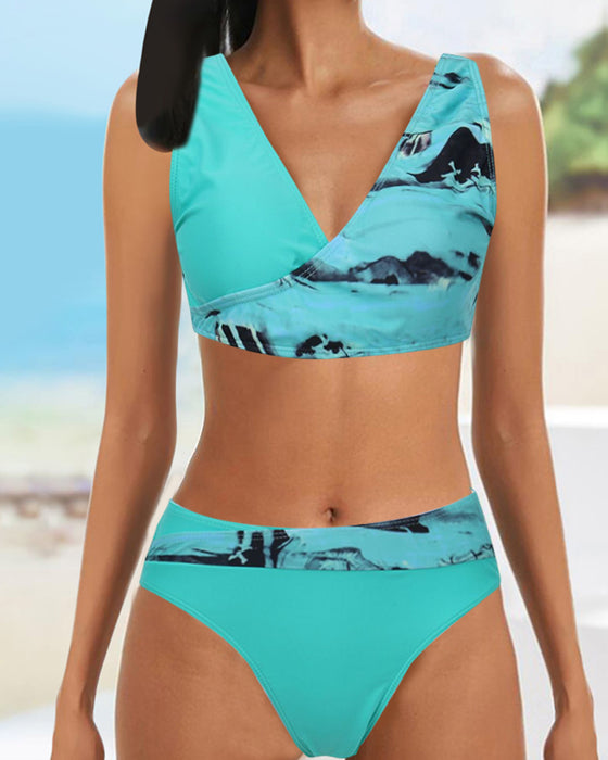 Tryckt panel split baddräkt