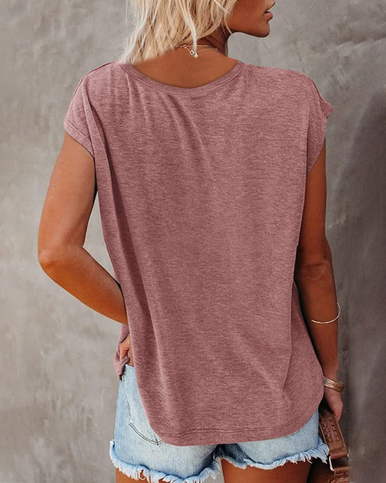 V-ringad enfärgad linne med lockärm