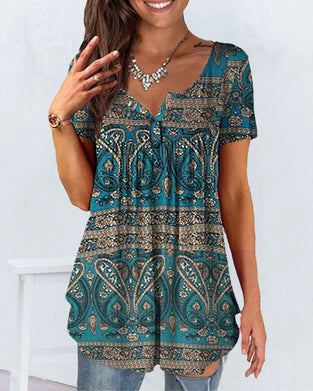 Lösa V-ringad kort ärmad blus