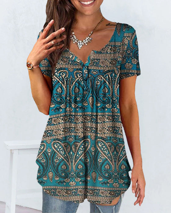 Lösa V-ringad kort ärmad blus