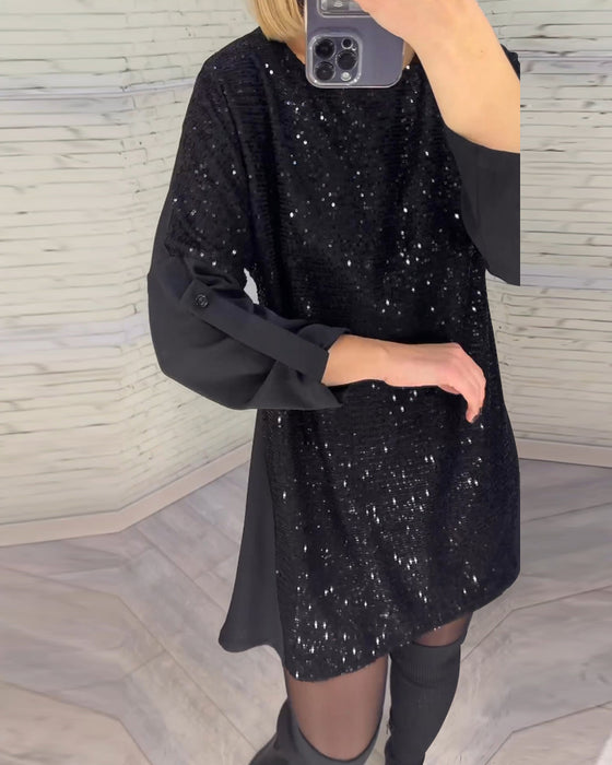 Paljettklänning med rynkad ärm