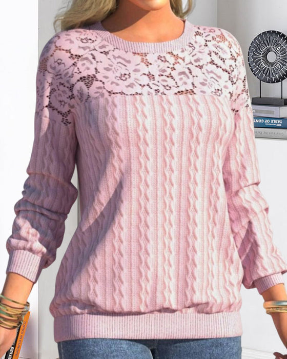 Rosa tröja med långa ärmar och spets