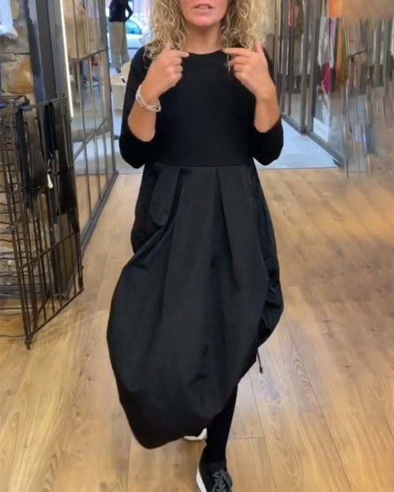 Patchwork Avslappnad klänning med dragsnöre