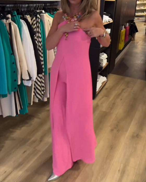 Halterneck slits enfärgad tvådelad set