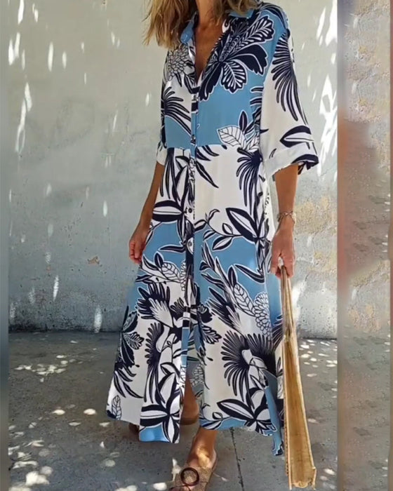 Fritidsskjortklänning med blommönster