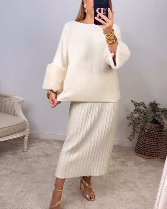 Elegant enfärgad pullover med långa ärmar