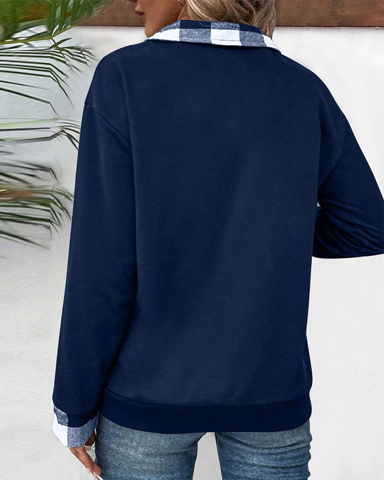 Avslappnad rutig tröja med halv dragkedja