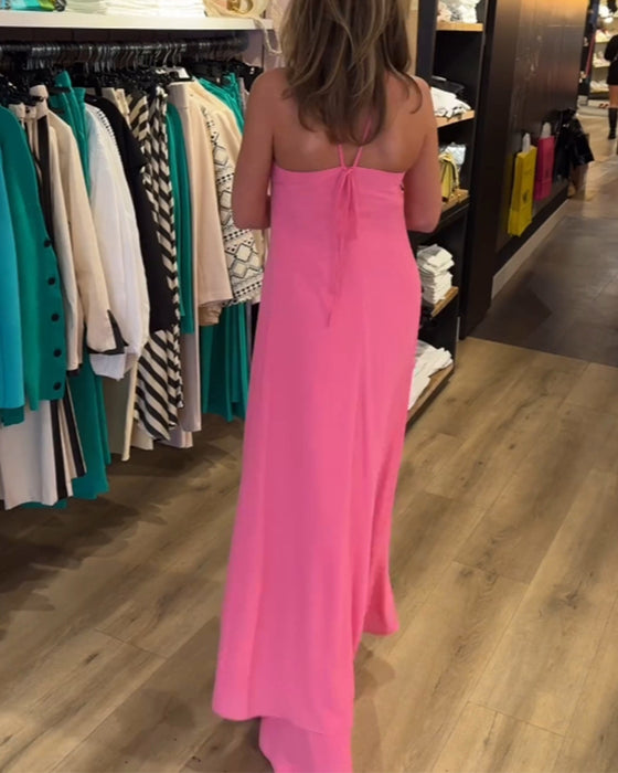 Halterneck slits enfärgad tvådelad set