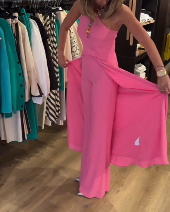 Halterneck slits enfärgad tvådelad set