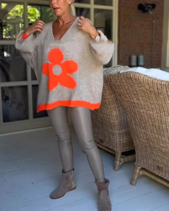 Blommönster v-ringad tröja