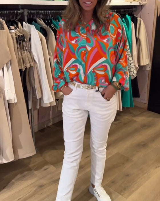 Blus med lösa pendlarstilar och tryck