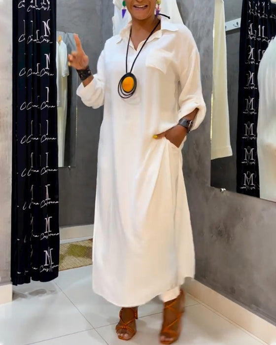 Enfärgad klänning med lapelficka