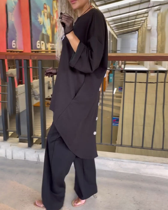 Topp med lös passform och långa ärmar