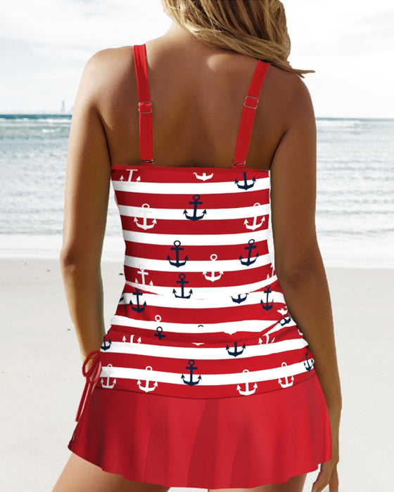 Baddräktsset med randigt tryck