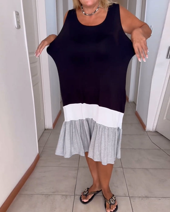 Färgblockerad ärmlös klänning med rund halsringning