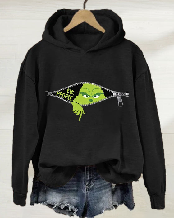 Enfärgad luvtröja med lång ärm