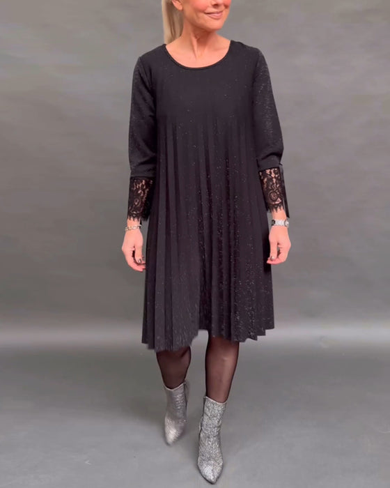 Patchwork spetsveckad enfärgad klänning