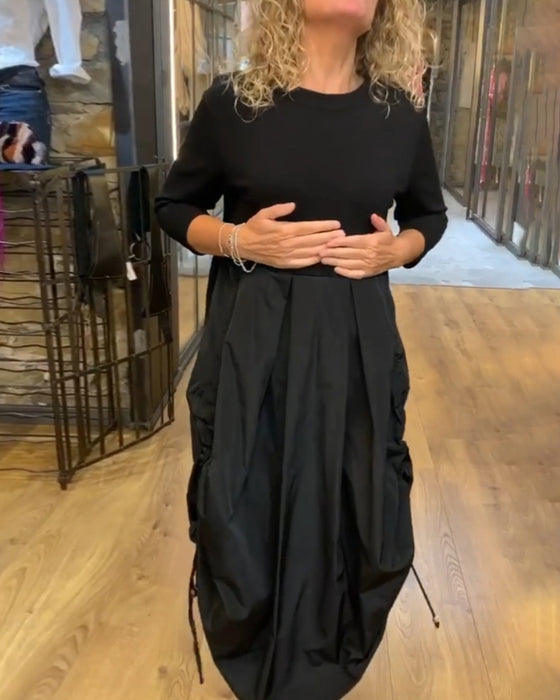 Patchwork Avslappnad klänning med dragsnöre