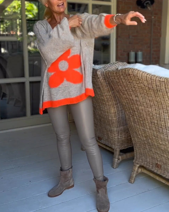 Blommönster v-ringad tröja