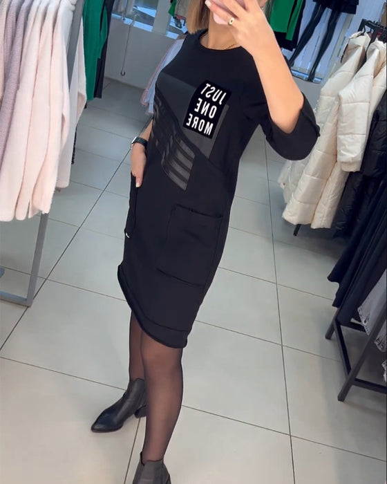 Tryck skiftklänning med fickor