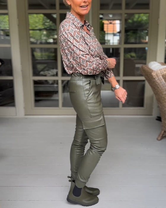 Vintage V-ringad Casual blus