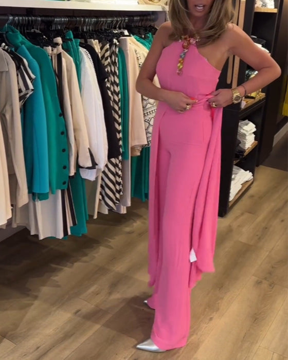 Halterneck slits enfärgad tvådelad set